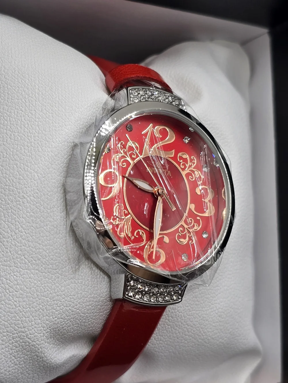 Invicta Celestial Women’s Quartz 33mm Silver Case White Dial Red Band